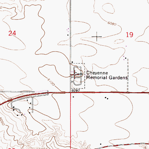 Topographic Map of Cheyenne Memorial Gardens, WY