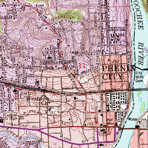 Topographic Map of Brownville-Summerville Historic District, AL