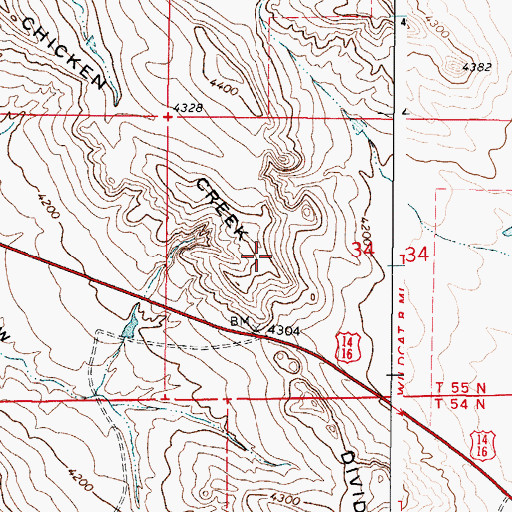 Topographic Map of Chicken Creek Divide, WY