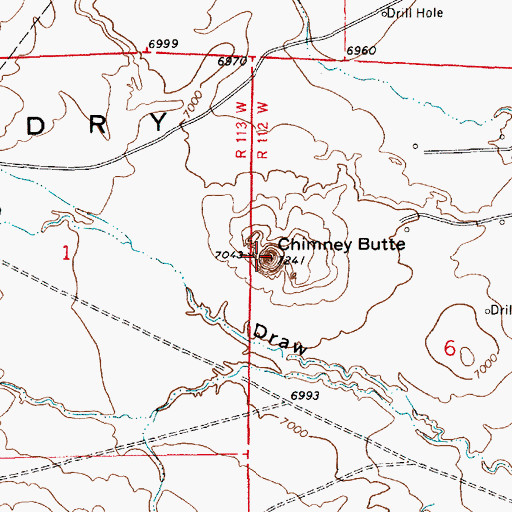 Topographic Map of Chimney Butte, WY