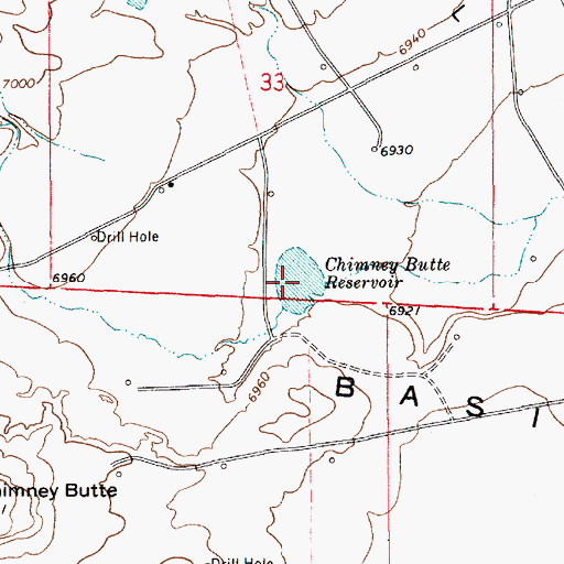 Topographic Map of Chimney Butte Reservoir, WY