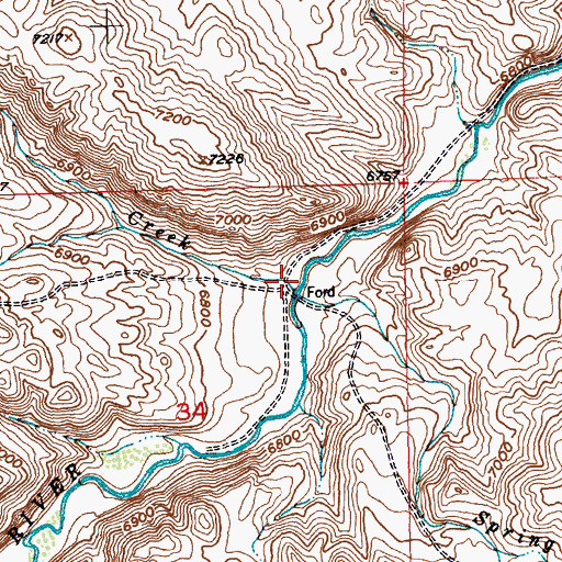 Topographic Map of Chimney Creek, WY