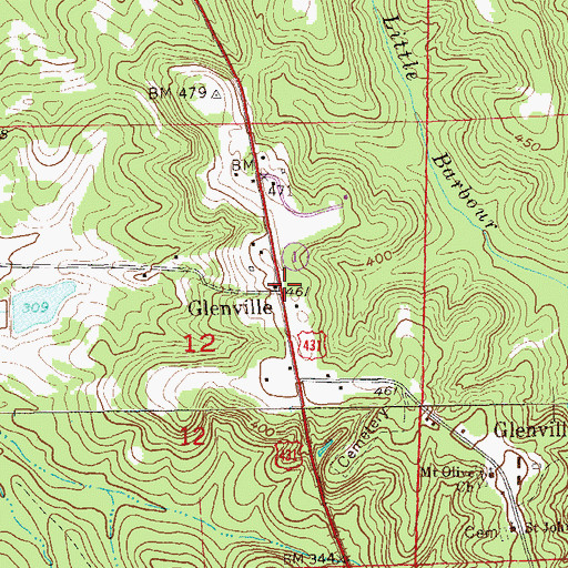 Topographic Map of Glenville Historic District, AL