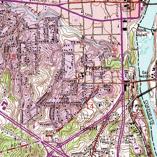 Topographic Map of Kid Alley Residential Historic District, AL