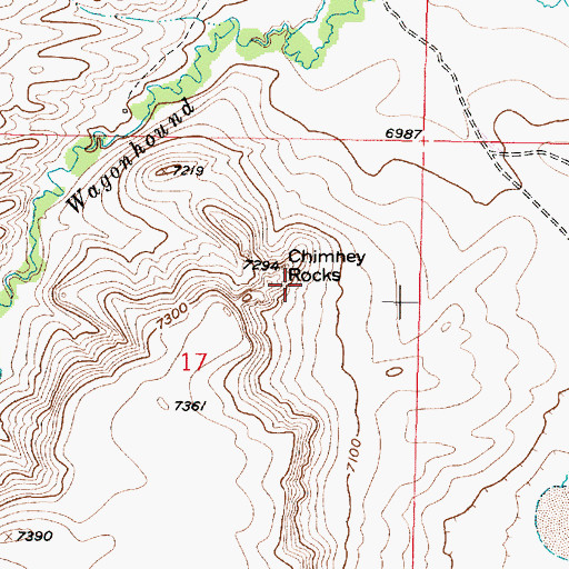 Topographic Map of Chimney Rocks, WY