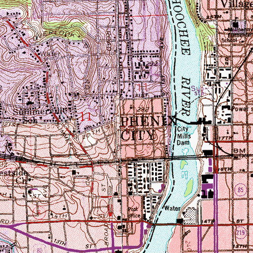 Topographic Map of Lower Twentieth Street Residential Historic District, AL