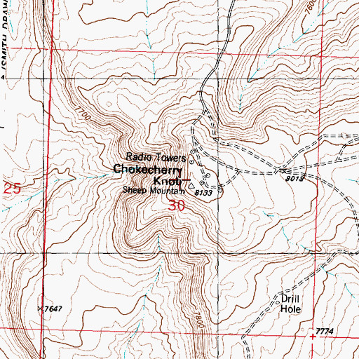 Topographic Map of Chokecherry Knob, WY
