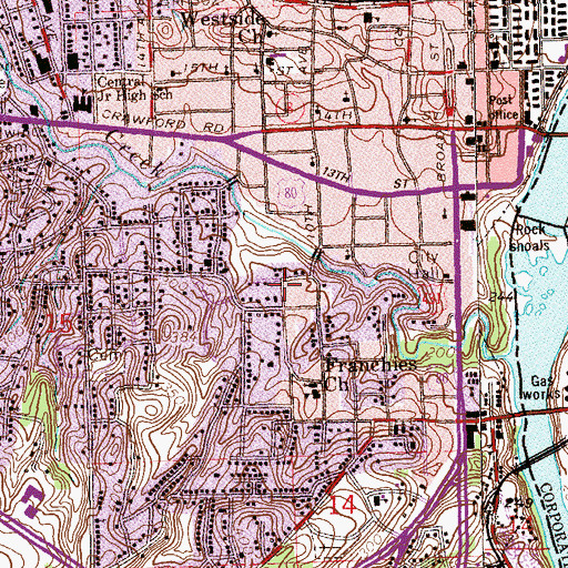 Topographic Map of Snow Valley Residential Historic District, AL