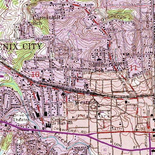 Topographic Map of Upper Twentieth Street Residential Historic District, AL