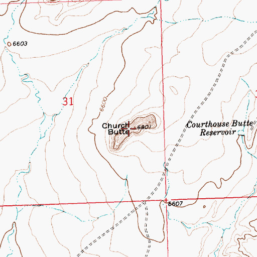 Topographic Map of Church Butte, WY