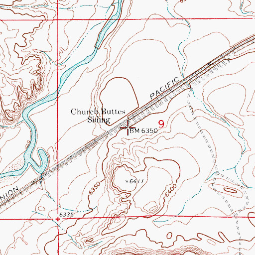 Topographic Map of Church Buttes Siding, WY