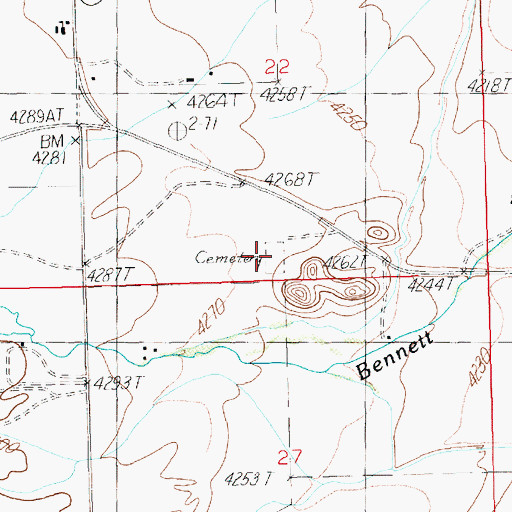 Topographic Map of Bennett Buttes Cemetery - Clark Cemetery, WY