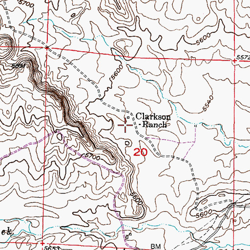 Topographic Map of Clarkson Ranch, WY