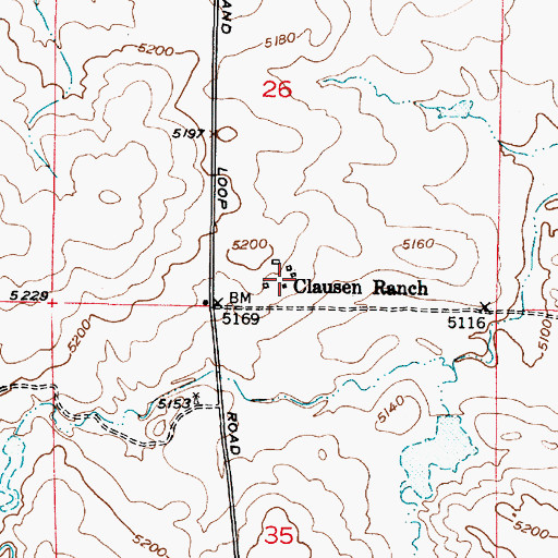 Topographic Map of Clausen Ranch, WY