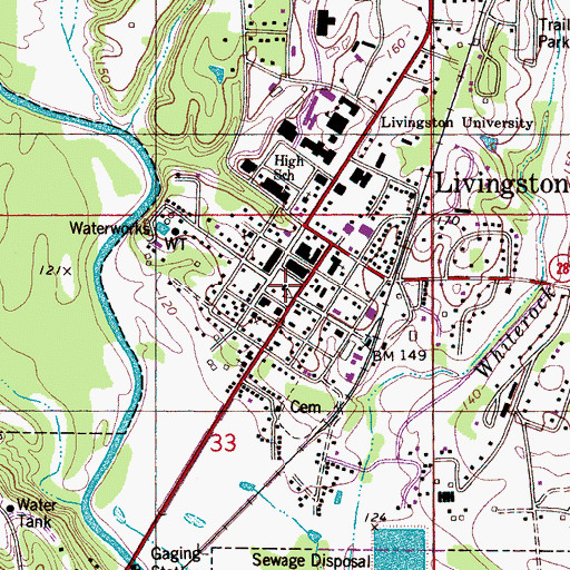 Topographic Map of Sumter County Courthouse, AL