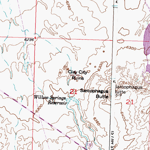 Topographic Map of Clay City Ruins, WY