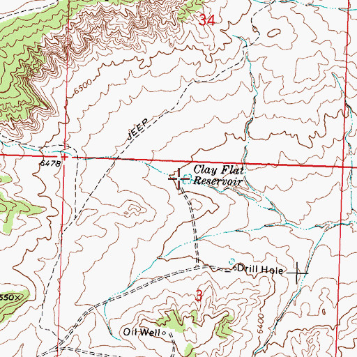 Topographic Map of Clay Flat Reservoir, WY