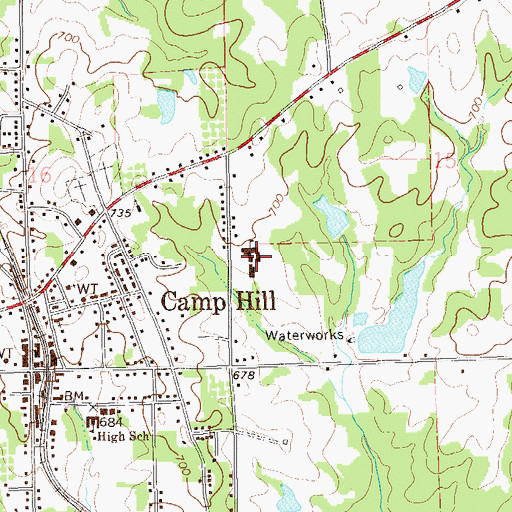 Topographic Map of Camp Hill High School (historical), AL