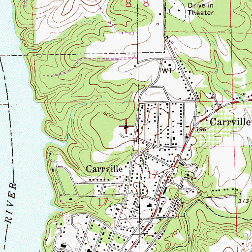 Topographic Map of Carrville Baptist Church, AL