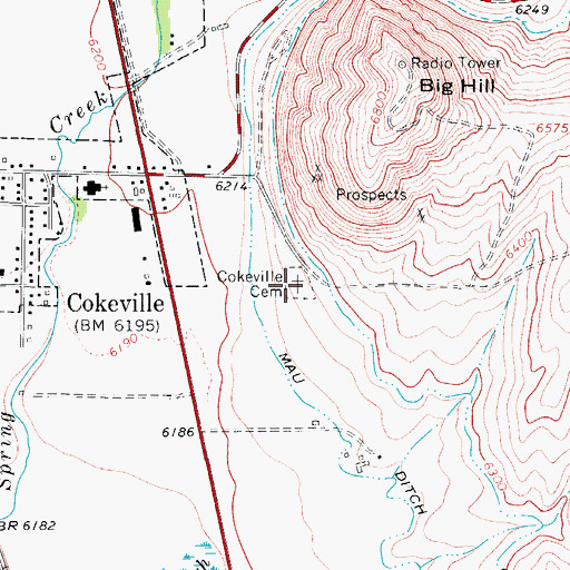 Topographic Map of Cokeville Cemetery, WY