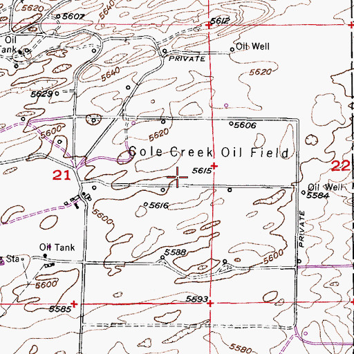 Topographic Map of Cole Creek Oil Field, WY