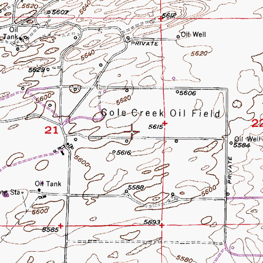 Topographic Map of Cole Creek Oil Field, WY