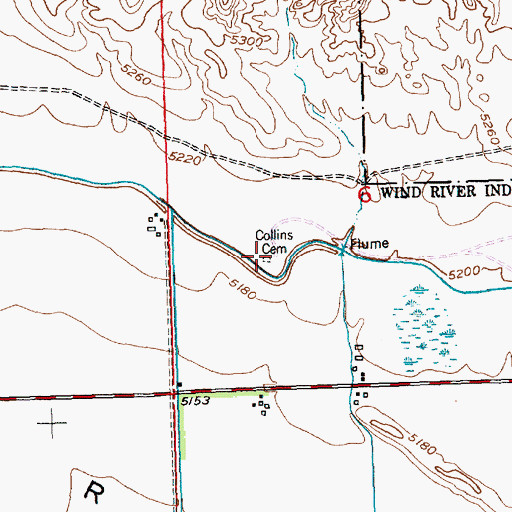 Topographic Map of Collins Cemetery, WY