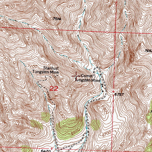 Topographic Map of Comet Tungsten Mine, WY