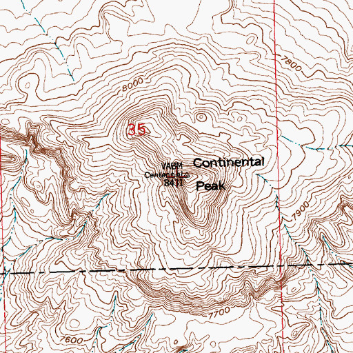 Topographic Map of Continental Peak, WY