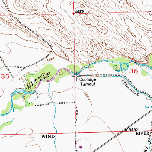 Topographic Map of Coolidge Turnout, WY