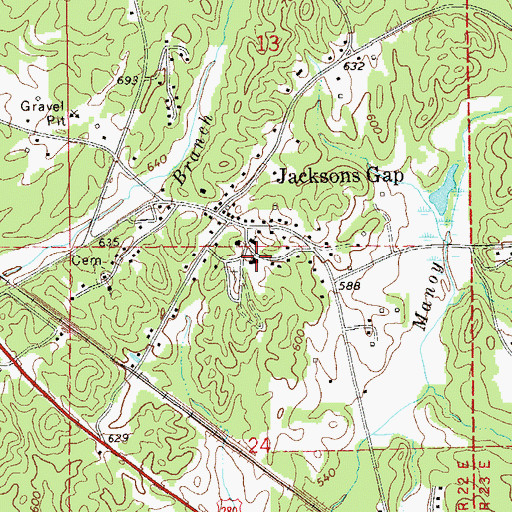 Topographic Map of Jacksons Gap School (historical), AL