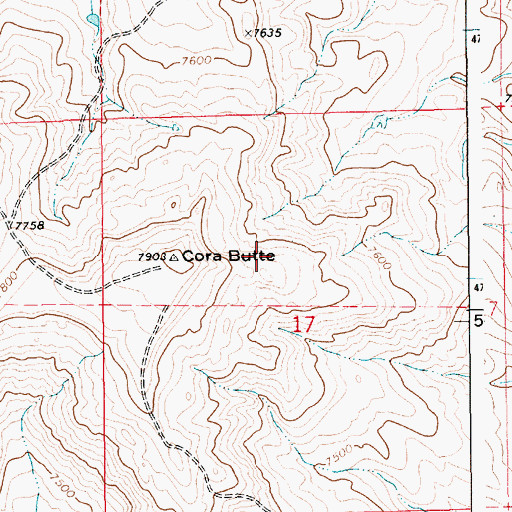 Topographic Map of Cora Butte, WY
