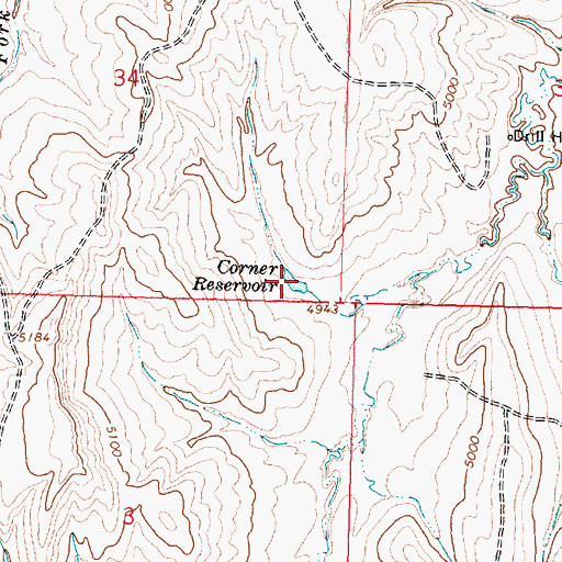 Topographic Map of Corner Reservoir, WY