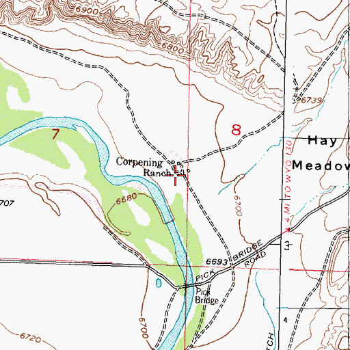 Topographic Map of Corpening Ranch, WY