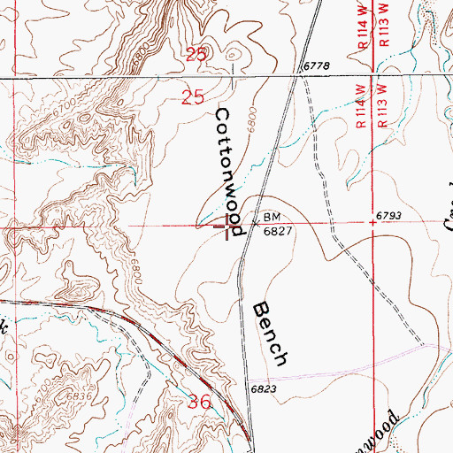 Topographic Map of Cottonwood Bench, WY