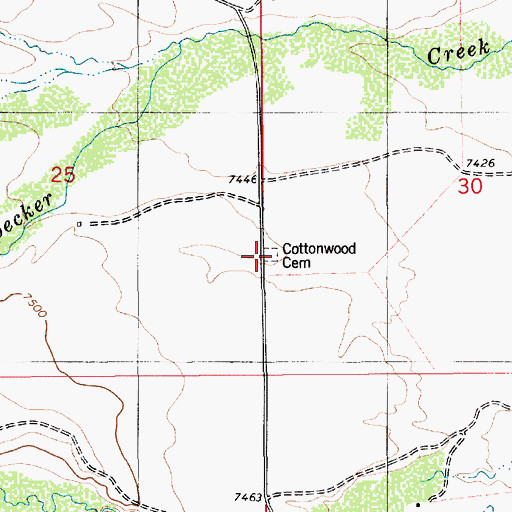 Topographic Map of Cottonwood Cemetery, WY