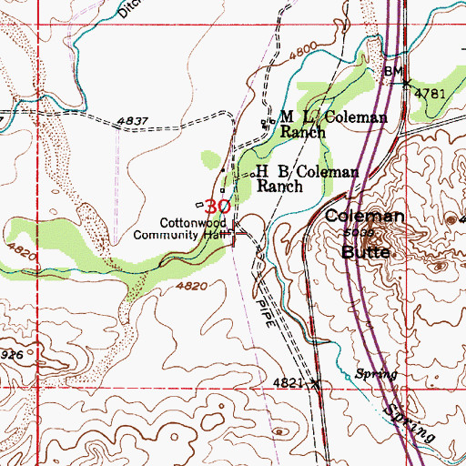 Topographic Map of Cottonwood Community Hall, WY