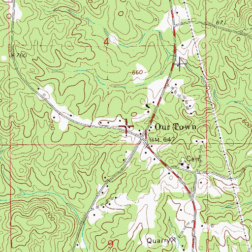 Topographic Map of Ourtown School (historical), AL