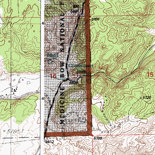 Topographic Map of Cottonwood Falls, WY