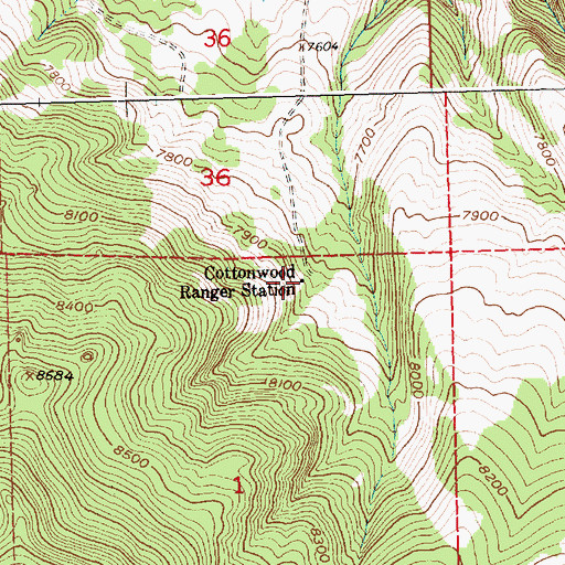 Topographic Map of Cottonwood Ranger Station, WY