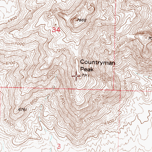 Topographic Map of Countryman Peak, WY