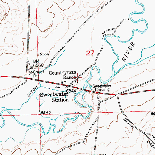 Topographic Map of Countryman Ranch, WY