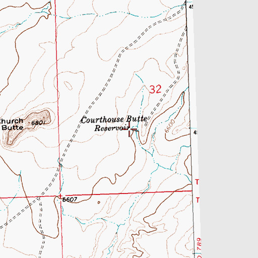Topographic Map of Courthouse Butte Reservoir, WY