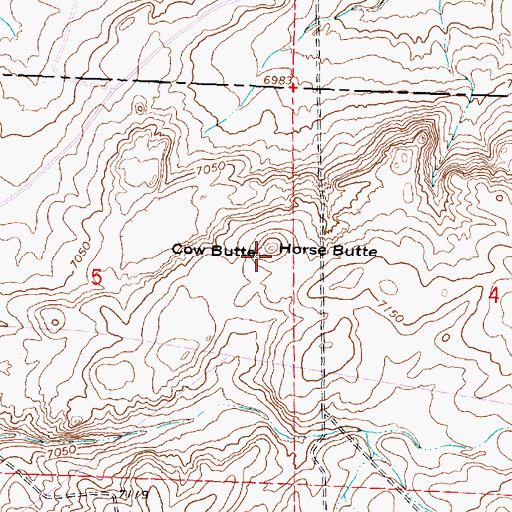 Topographic Map of Cow Butte, WY