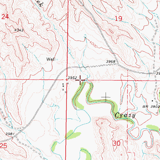 Topographic Map of Cow Creek, WY