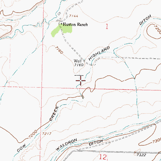 Topographic Map of Cow Creek Highland Ditch, WY