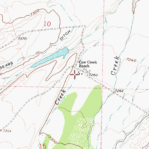 Topographic Map of Cow Creek Ranch, WY