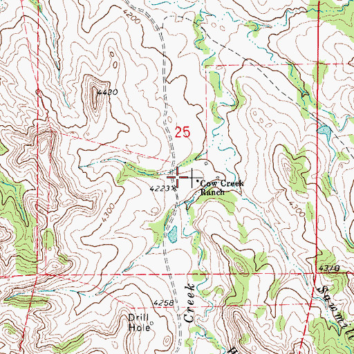 Topographic Map of Cow Creek Ranch, WY