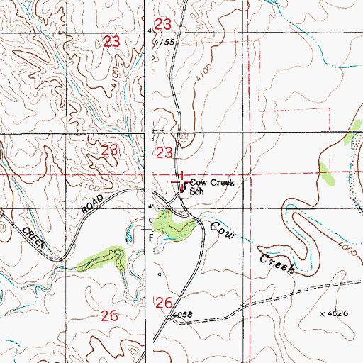 Topographic Map of Cow Creek School, WY