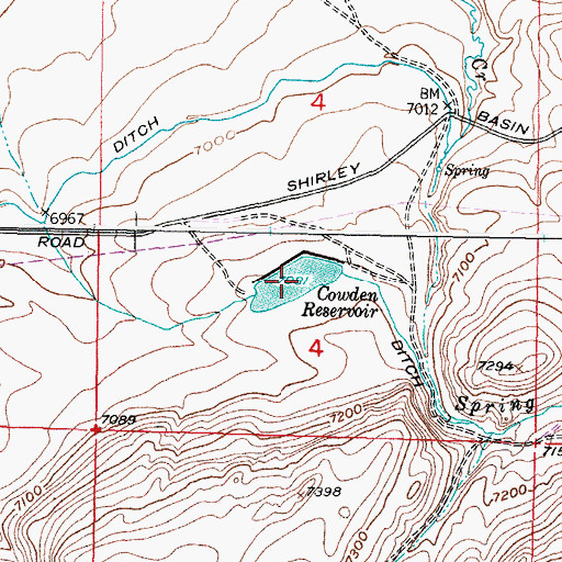 Topographic Map of Cowden Reservoir, WY